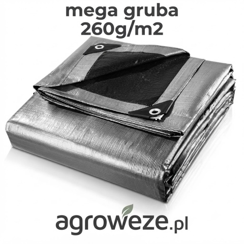 Plandeka srebrno-czarna mega gruba 8x10m 260g/m2
