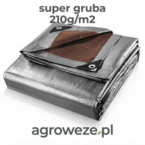 Plandeka srebrno-brązowa gruba 6x12m 210g/m2