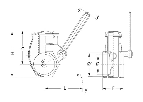 Zasuwa dźwigniowa 4" , dwa gwinty Zasuwa dźwigniowa 4" , dwa gwinty