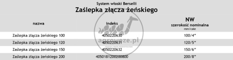 Zaślepka złacza żeńskiego 150, typ włoski-Berselli Zaślepka złacza żeńskiego 150, typ włoski-Berselli