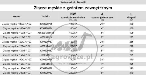 Złącze męskie 150x6” z gwintem, typ włoski-Berselli Złącze męskie 150x6” z gwintem, typ włoski-Berselli