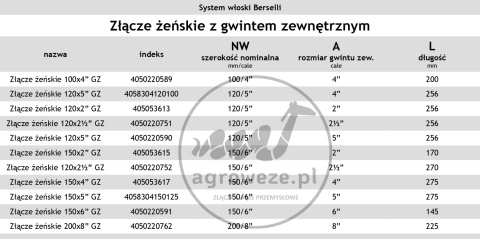 Złącze żeńskie 120x5" z gwintem, typ włoski-Berselli Złącze żeńskie 120x5" z gwintem, typ włoski-Berselli