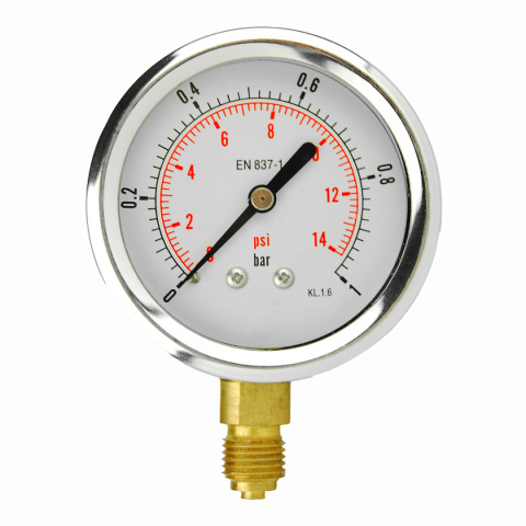 Manometr glicerynowy 0-1bar 1/4"dolny, 63mm Manometr glicerynowy 0-1bar 1/4"dolny, 63mm