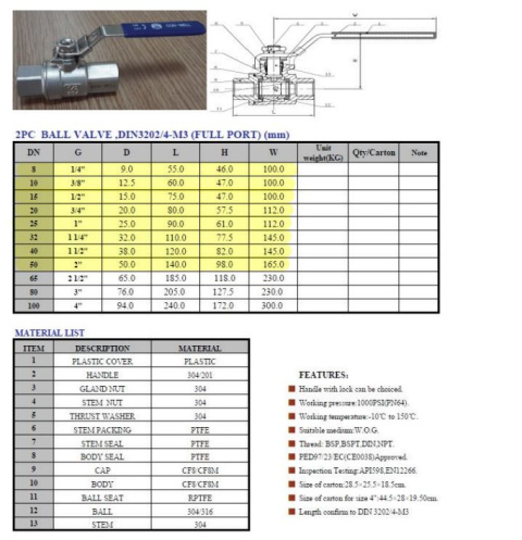 Zawór kulowy nierdzewny GW 2" 64bar DIN3202-M3 Zawór kulowy nierdzewny GW 2" 64bar DIN3202-M3