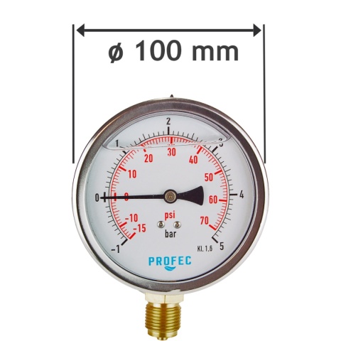 Manometr 0-6barów, 1/2" dolny, glicerynowy, 100mm Manometr 0-6barów, 1/2" dolny, glicerynowy, 100mm