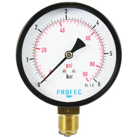 Manometr 0 - 6bar 100mm, suchy, dolny, GZ1/2" Manometr 0 - 6bar 100mm, suchy, dolny, GZ1/2"