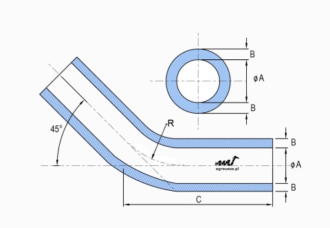 Kolanko silikonowe 45° 48x100mm 13,8bar 4,5mm 3wzm.
