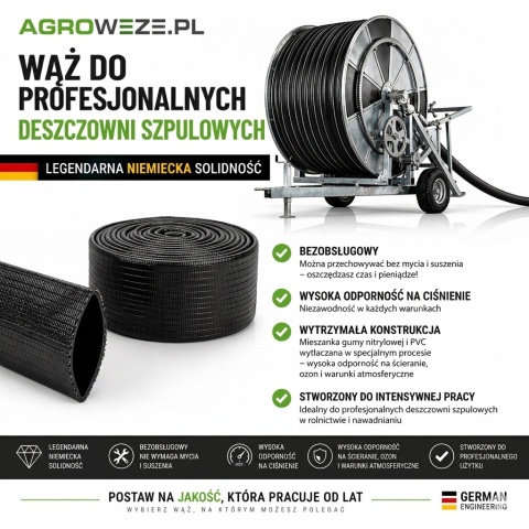 Wąż 10mb płaskowzwijalny fi 76mm do deszczowni szpulowych, powietrza
